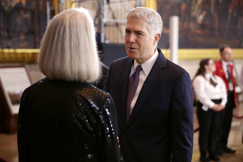 Neil Gorsuch talks with Anne Graham Lotz, daughter of Christian evangelist and Southern Baptist minister Billy Graham.
